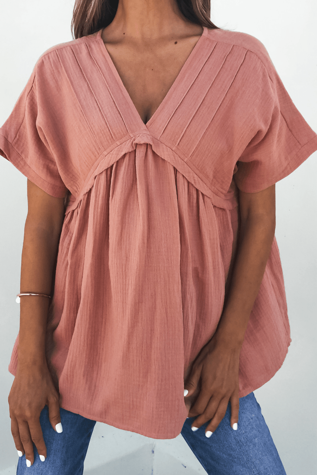 Addison Coral Pleated Tunic Top