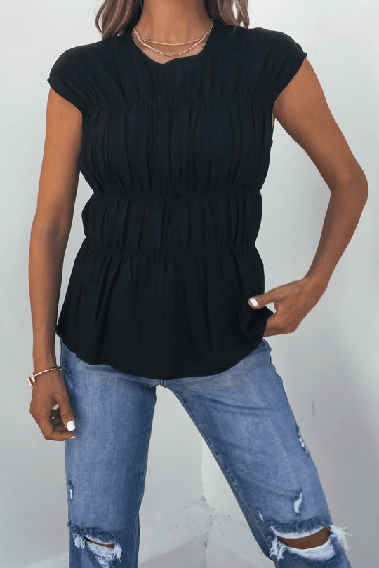 Adele Black Pleated Linen Top