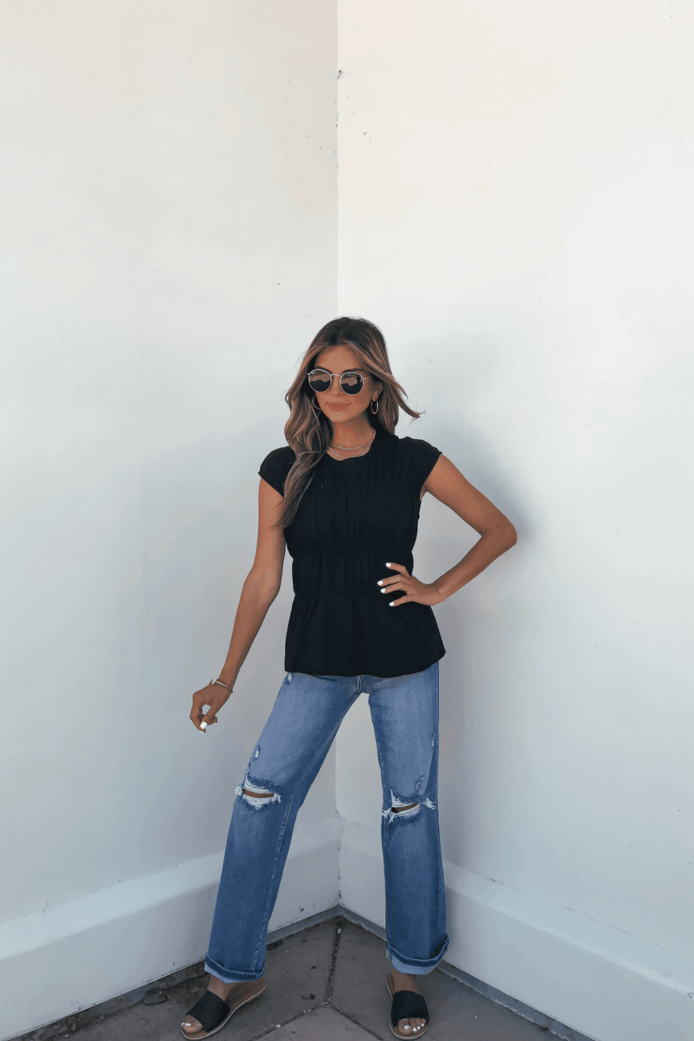 Adele Black Pleated Linen Top - One Revolver Surfboards