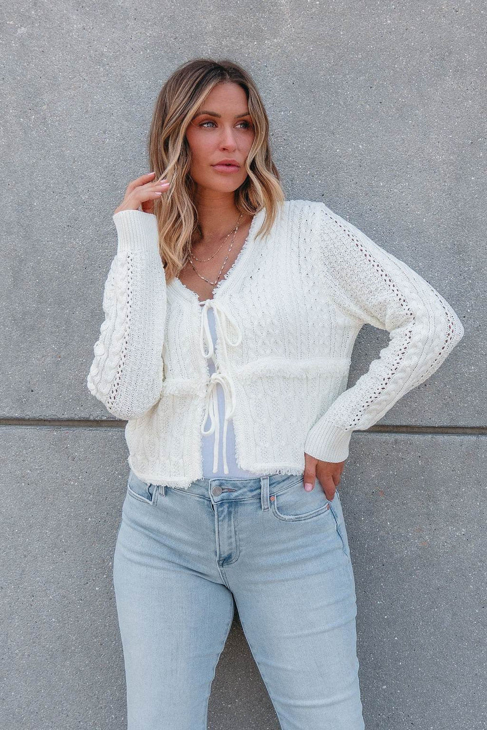 Alina Cream Crochet Tie Front Sweater Cardigan - FINAL SALE - One Revolver Surfboards