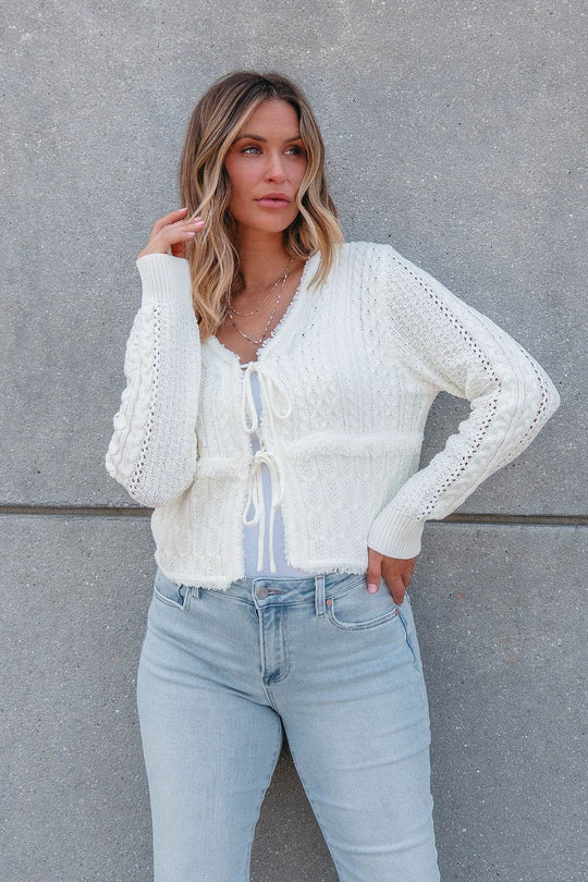Alina Cream Crochet Tie Front Sweater Cardigan - FINAL SALE - One Revolver Surfboards