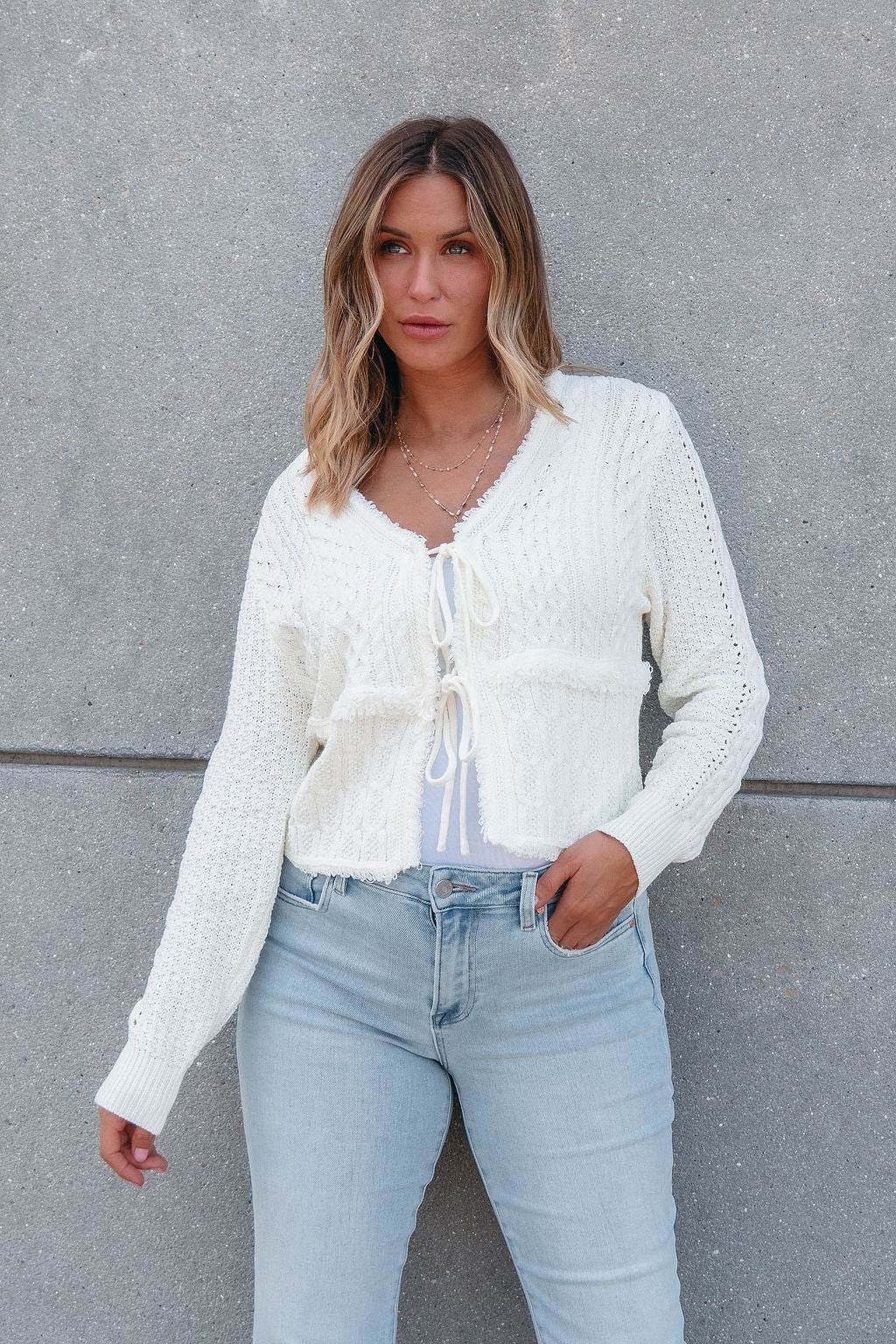 Alina Cream Crochet Tie Front Sweater Cardigan - FINAL SALE - One Revolver Surfboards