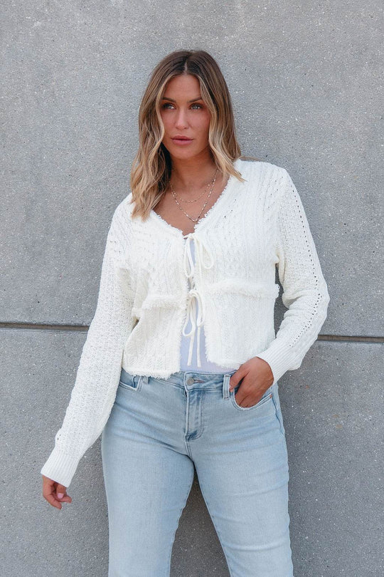 Alina Cream Crochet Tie Front Sweater Cardigan - FINAL SALE - One Revolver Surfboards