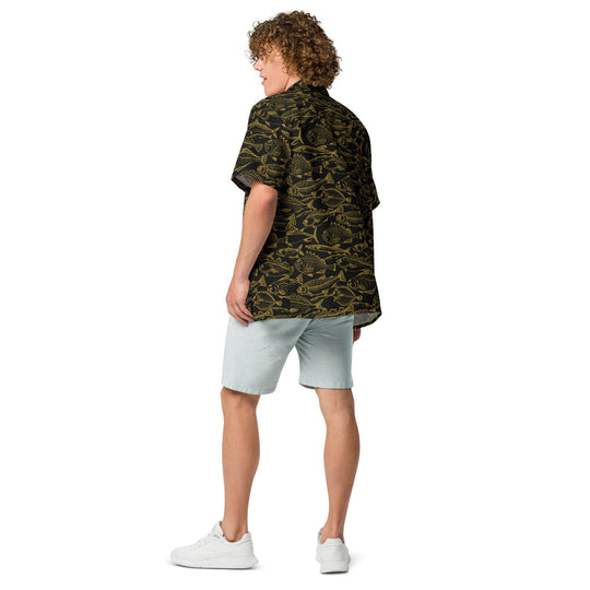 Sea of Gold Riches Button Down Hawaiian Shirt - Casual Beach Shirts - One Revolver Surfboards