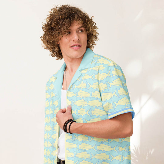 Mahi Mahi Madness Shirt – Performance Button Down Hawaiian Shirt for Men - One Revolver Surfboards