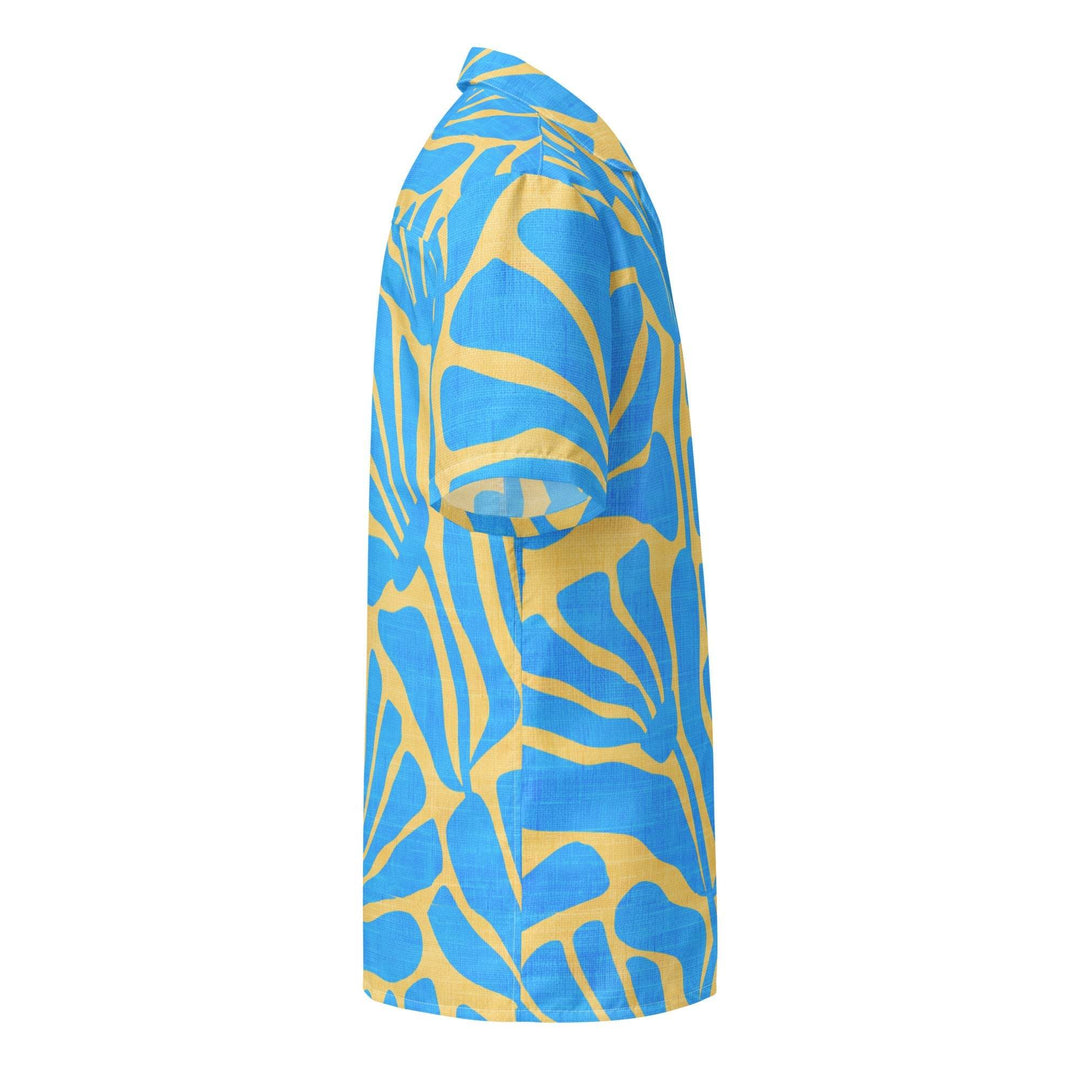 Men's Blue and Gold Ancient Floral Hawaiian Shirt - One Revolver Surfboards