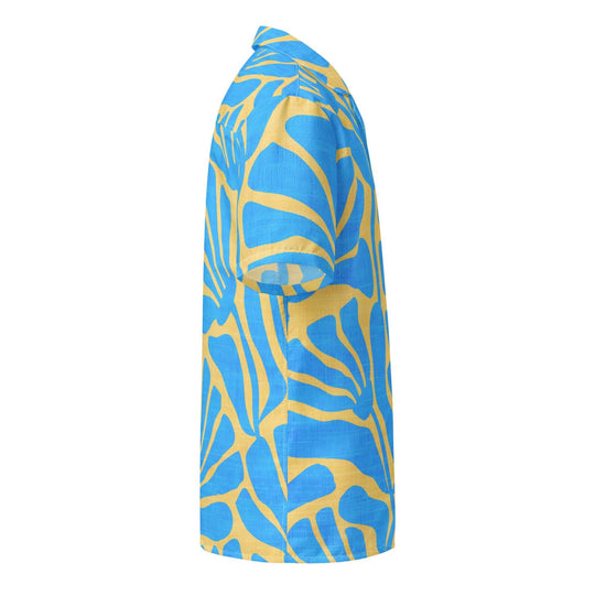 Men's Blue and Gold Ancient Floral Hawaiian Shirt - One Revolver Surfboards