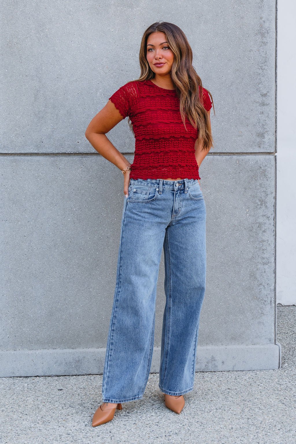 Amara Burgundy High Neck Lace Top - FINAL SALE