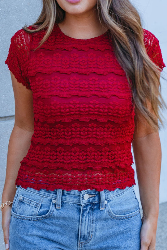 Amara Burgundy High Neck Lace Top - FINAL SALE