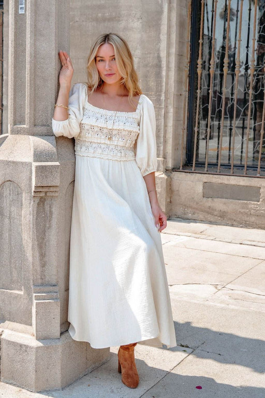 Angelica Natural Ruched Midi Dress - One Revolver Surfboards