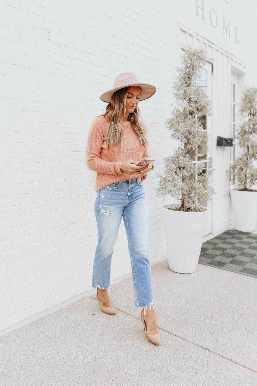 Autumn Glow Brushed Blush Waffle Knit Sweater - One Revolver Surfboards