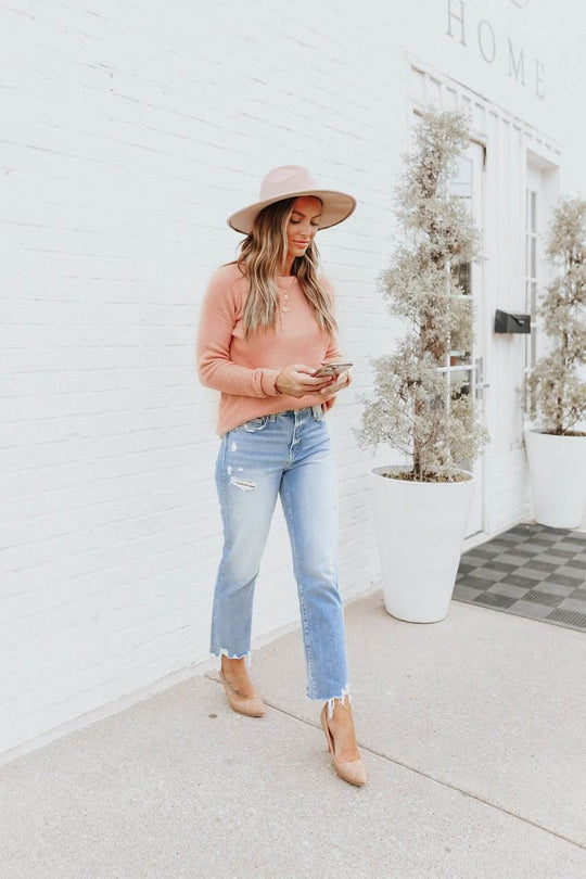 Autumn Glow Brushed Blush Waffle Knit Sweater - One Revolver Surfboards