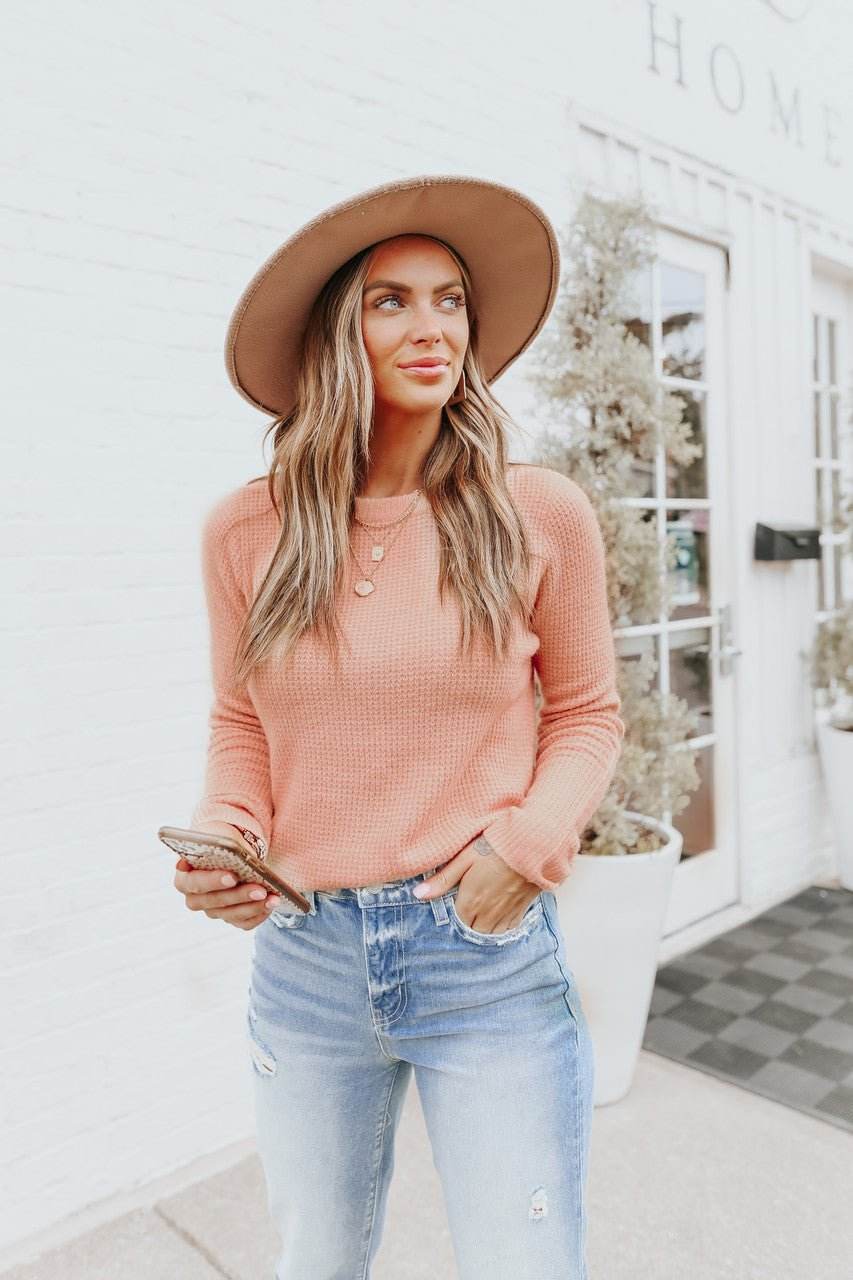 Autumn Glow Brushed Blush Waffle Knit Sweater - One Revolver Surfboards
