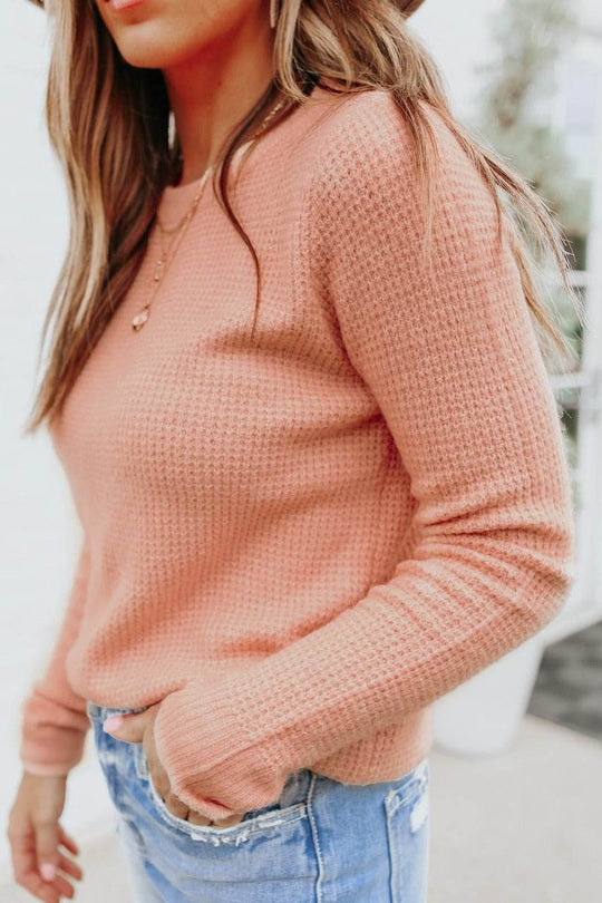 Autumn Glow Brushed Blush Waffle Knit Sweater - One Revolver Surfboards