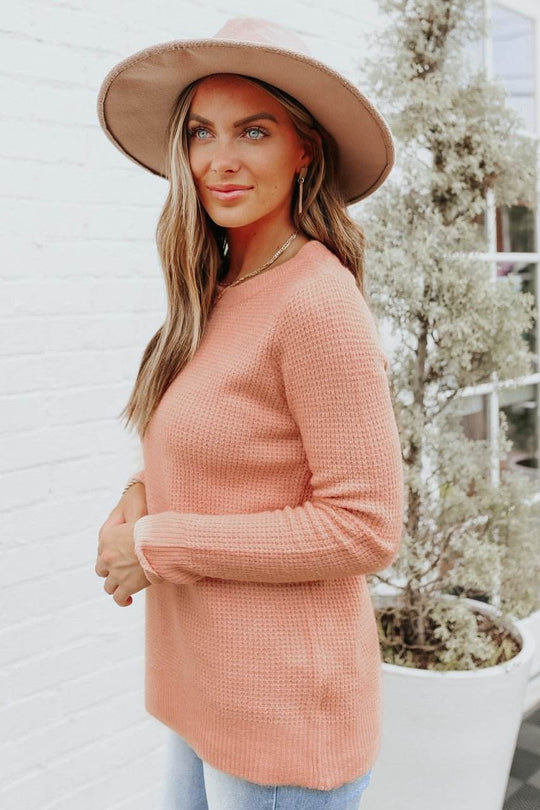 Autumn Glow Brushed Blush Waffle Knit Sweater - One Revolver Surfboards