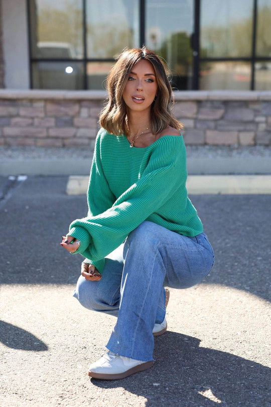 Avery Ribbed Boat Neck Sweater - Green - One Revolver Surfboards