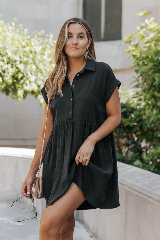 Back To Summer Black Button Up Mini Dress - DOORBUSTER - One Revolver Surfboards