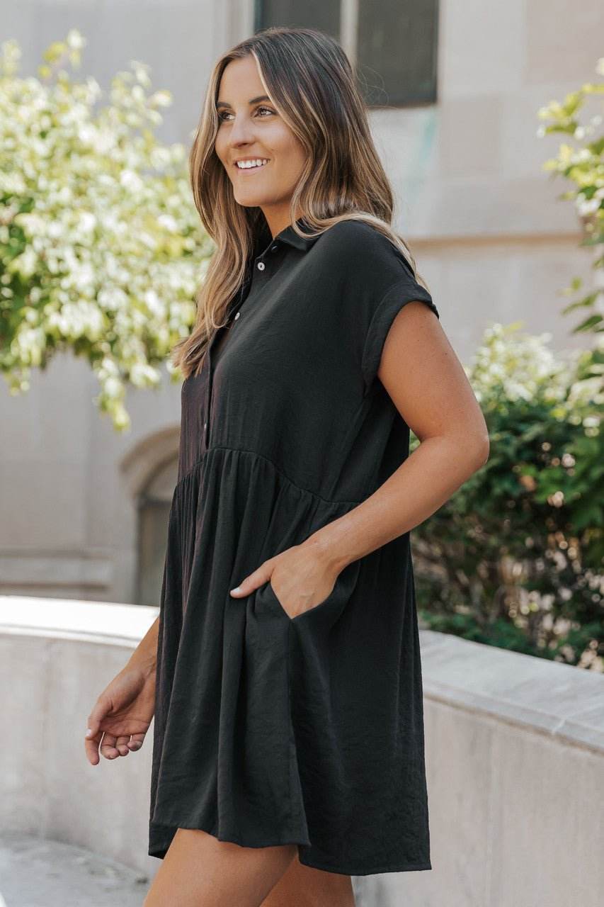 Back To Summer Black Button Up Mini Dress - DOORBUSTER - One Revolver Surfboards