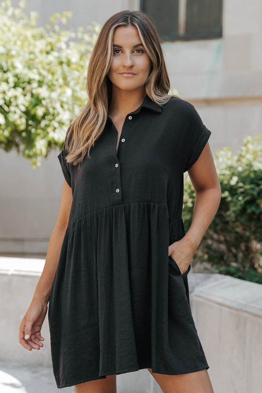 Back To Summer Black Button Up Mini Dress - DOORBUSTER - One Revolver Surfboards