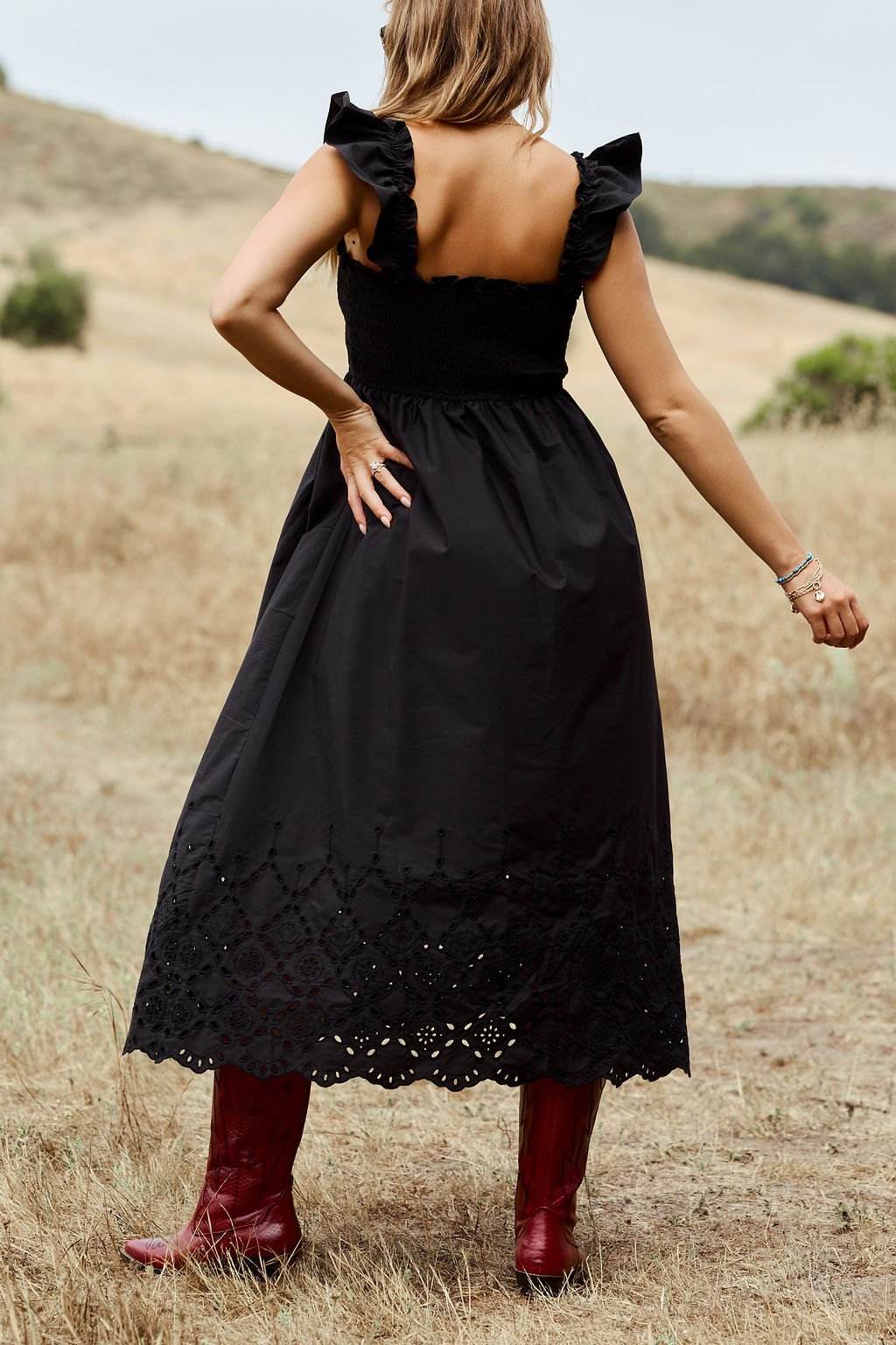 Backroad Beauty Smocked Midi Dress - Black - DOORBUSTER - One Revolver Surfboards