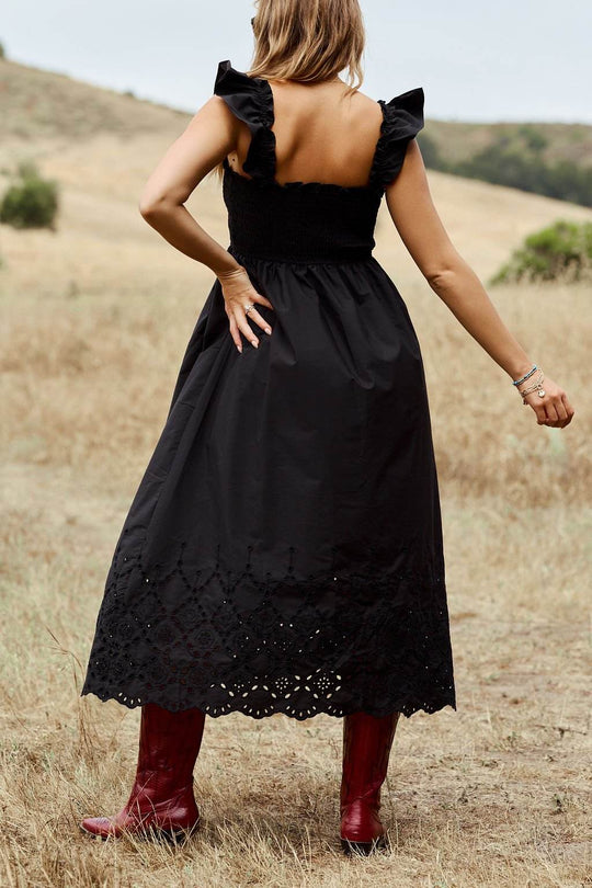Backroad Beauty Smocked Midi Dress - Black - DOORBUSTER - One Revolver Surfboards