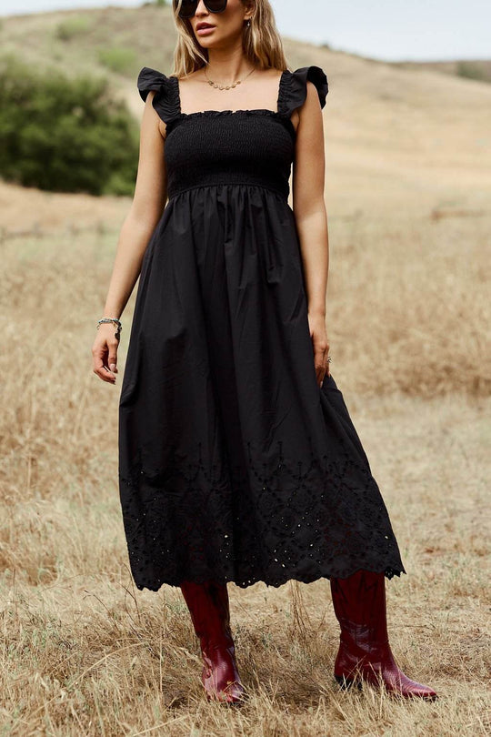 Backroad Beauty Smocked Midi Dress - Black - DOORBUSTER - One Revolver Surfboards