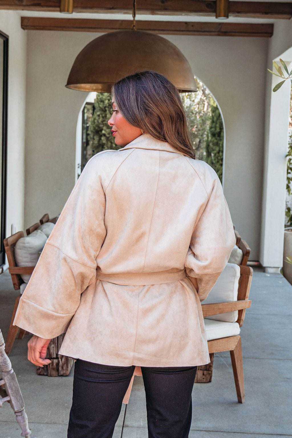 Beige Faux Suede Belted Coat - One Revolver Surfboards