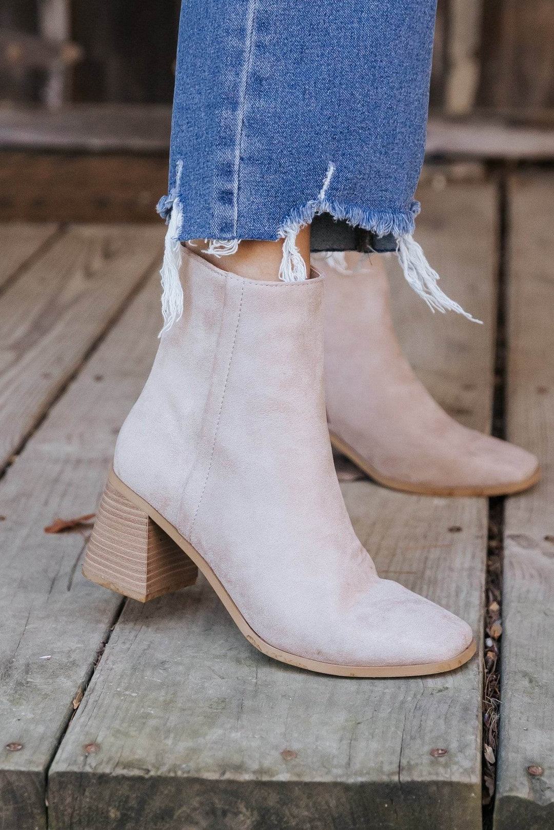 Beige Faux Suede Heeled Ankle Booties - FINAL SALE - One Revolver Surfboards