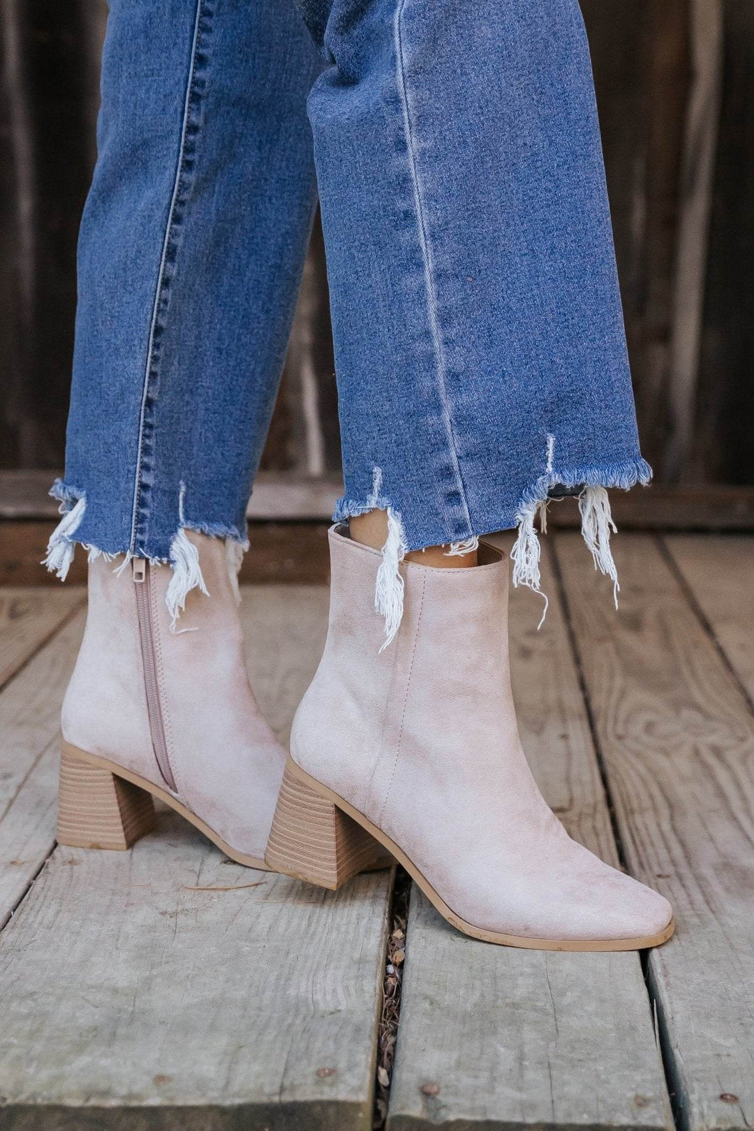 Beige Faux Suede Heeled Ankle Booties - FINAL SALE - One Revolver Surfboards