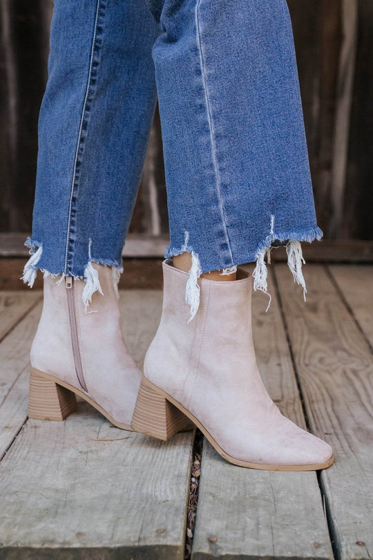 Beige Faux Suede Heeled Ankle Booties - FINAL SALE - One Revolver Surfboards