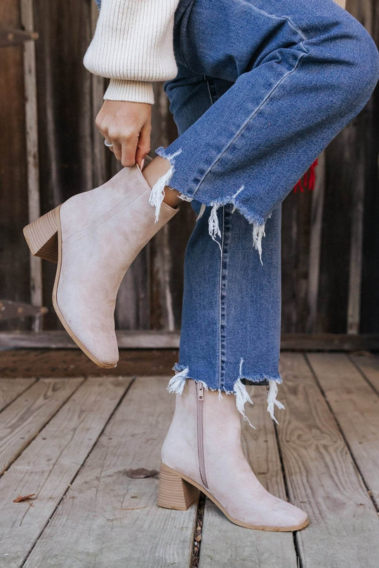 Beige Faux Suede Heeled Ankle Booties - FINAL SALE - One Revolver Surfboards