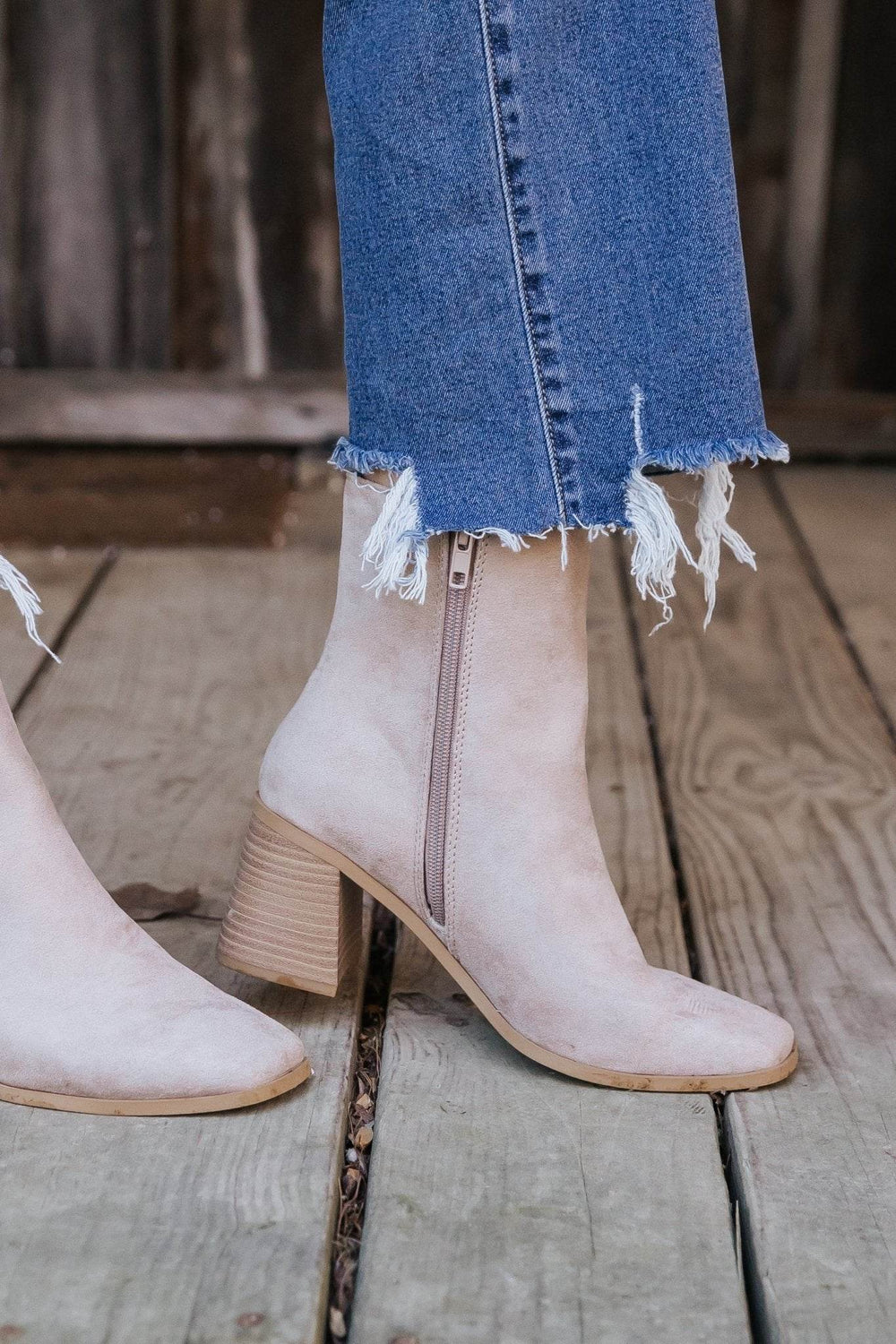 Beige Faux Suede Heeled Ankle Booties - FINAL SALE - One Revolver Surfboards