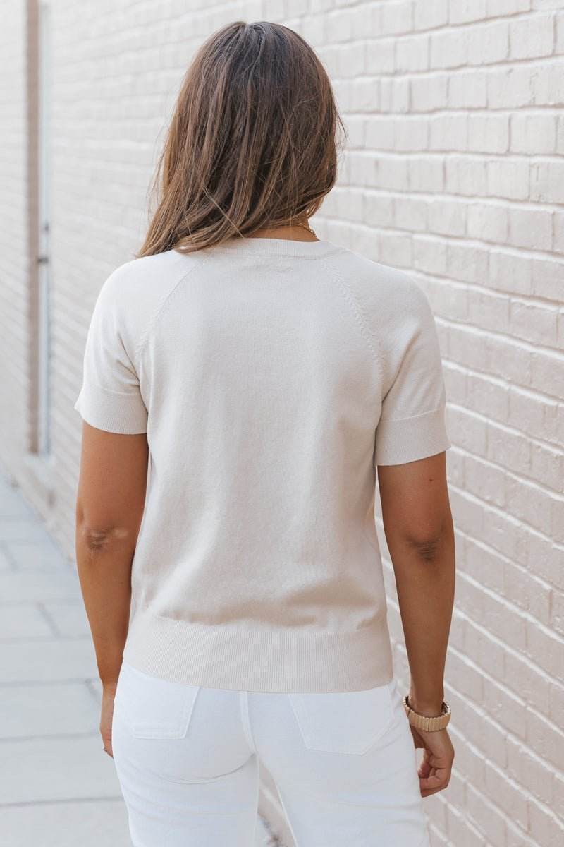 Beige Short Sleeve Crew Neck Sweater - One Revolver Surfboards