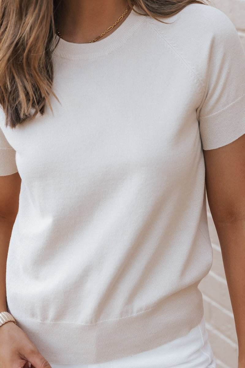 Beige Short Sleeve Crew Neck Sweater - One Revolver Surfboards