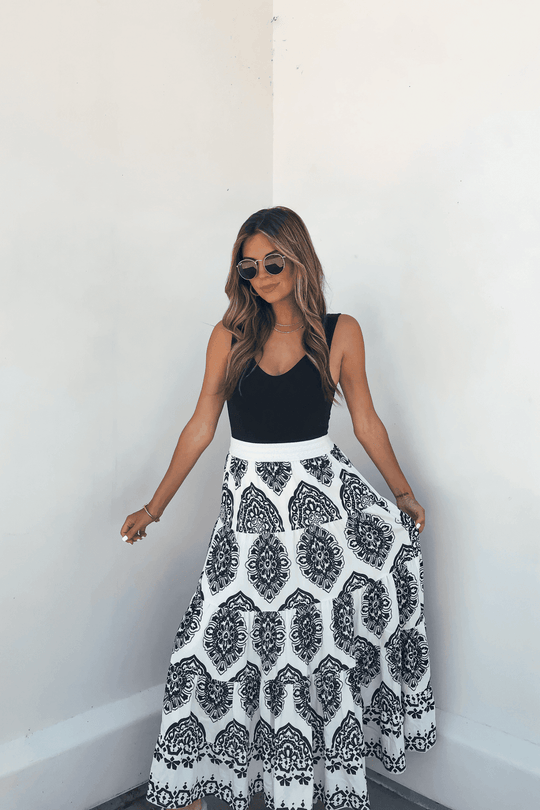 Bella Ivory Print Tiered Maxi Skirt - DOORBUSTER - One Revolver Surfboards