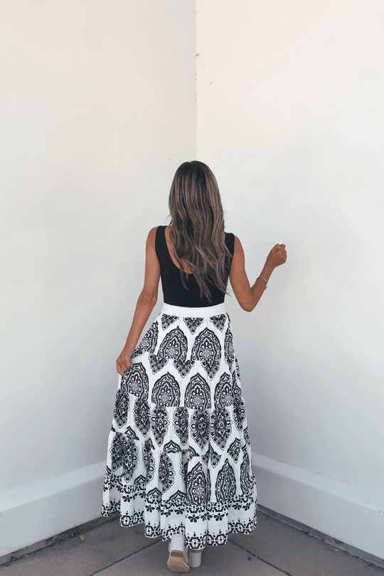 Bella Ivory Print Tiered Maxi Skirt - DOORBUSTER - One Revolver Surfboards
