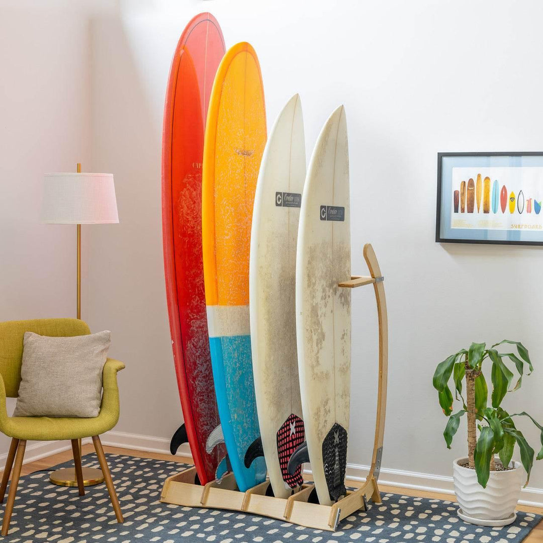 One Revolver Surfboards - Big Sur Surfboard Storage Wood Stand | Holds 4 Surfboards Freestanding