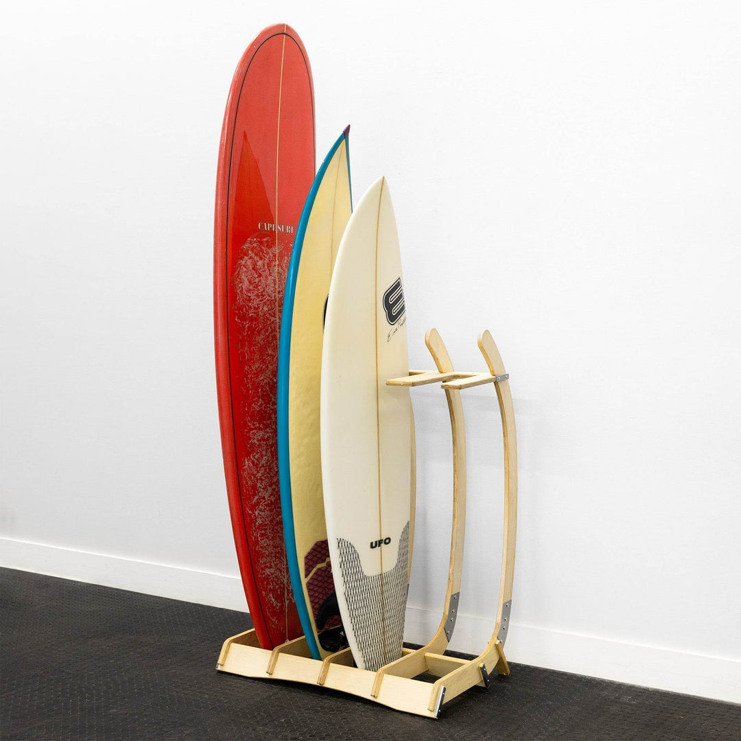 Big Sur Surfboard Storage Wood Stand | Holds 4 Surfboards - Freestanding - One Revolver Surfboards