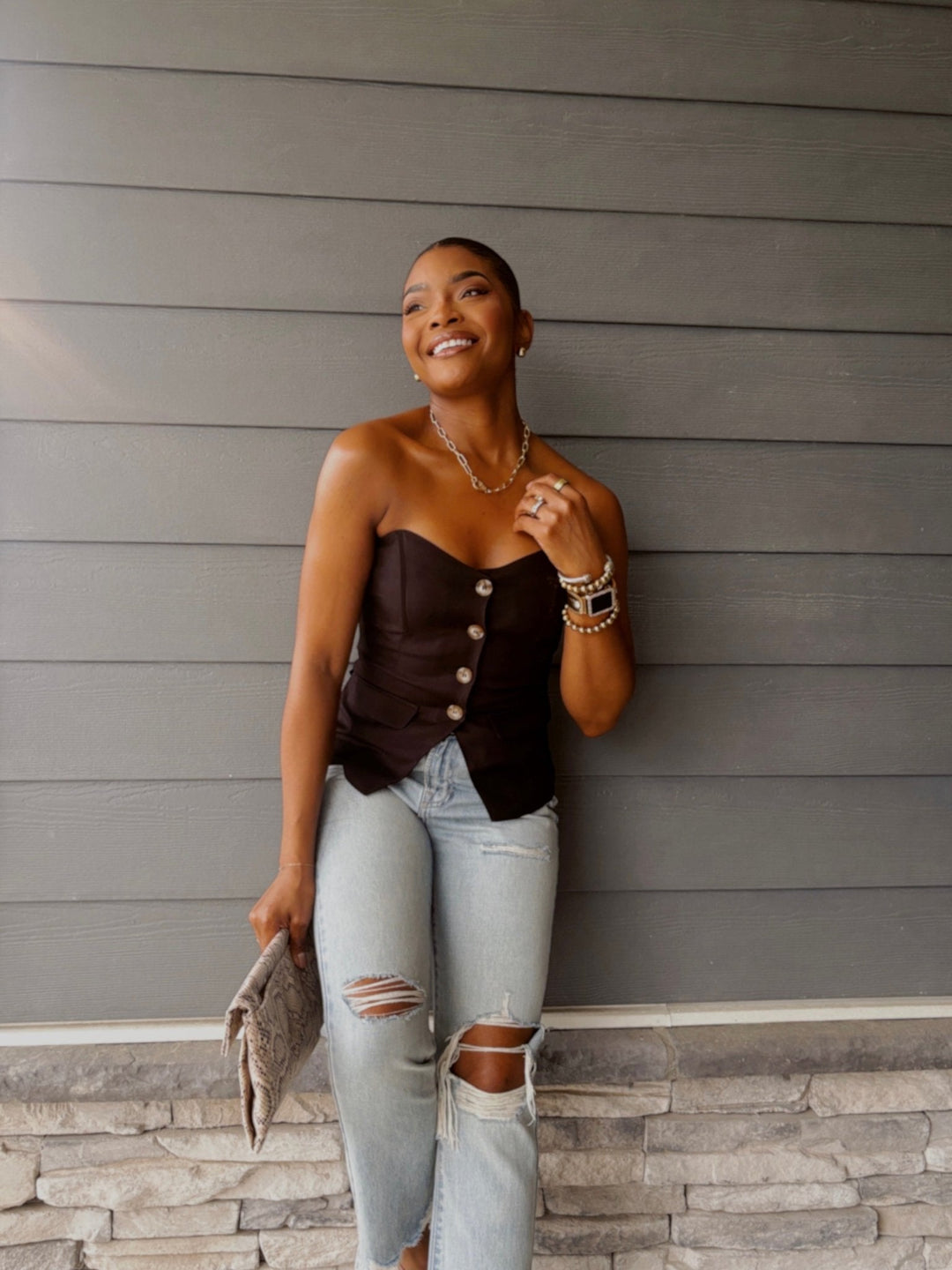 Black Button Front Tube Top - FINAL SALE