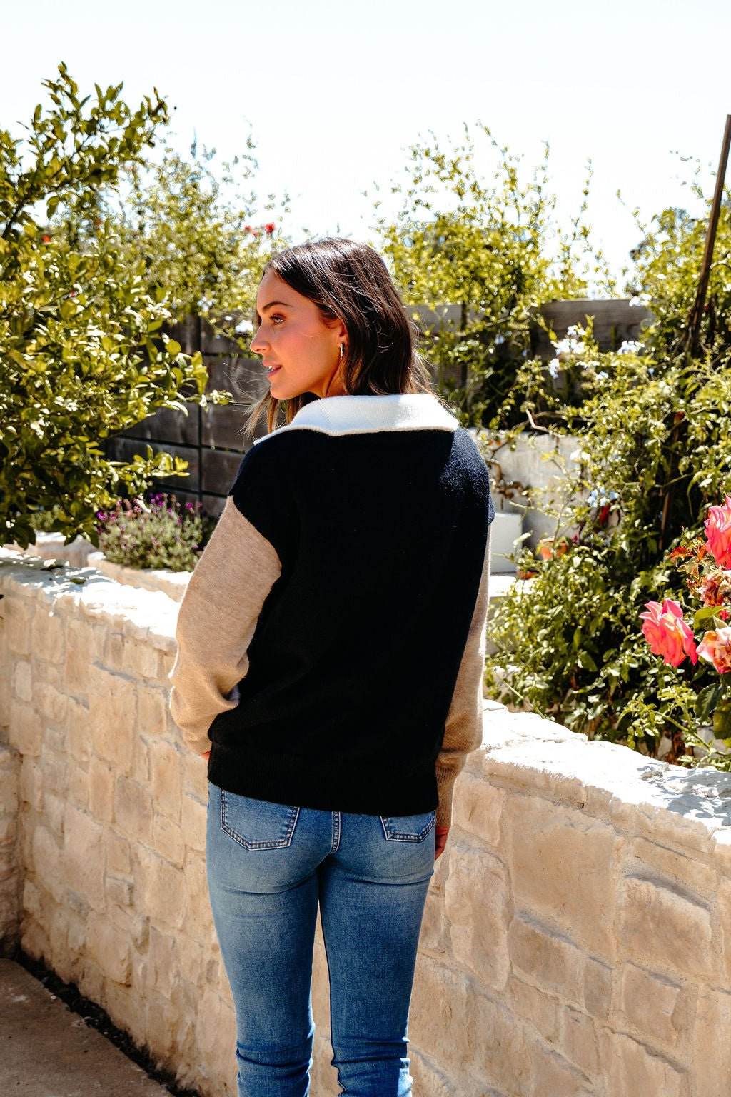 Black Color Block Half Zip Sweater - One Revolver Surfboards