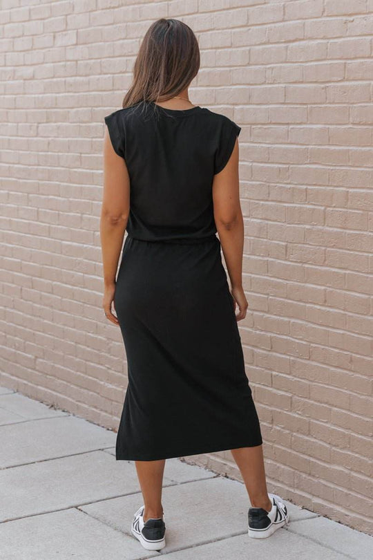 Black Drawstring Slit Midi Dress - One Revolver Surfboards