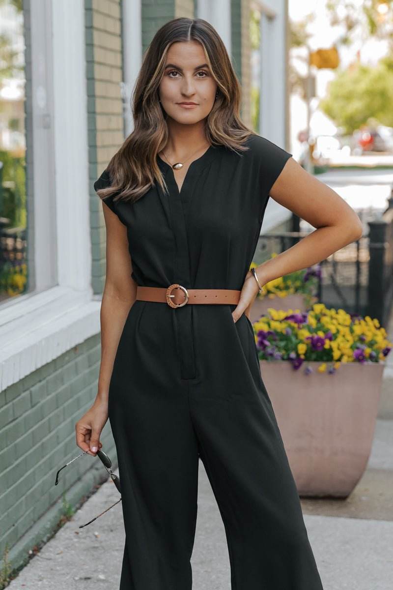 Black Short Sleeve Belted Jumpsuit - One Revolver Surfboards