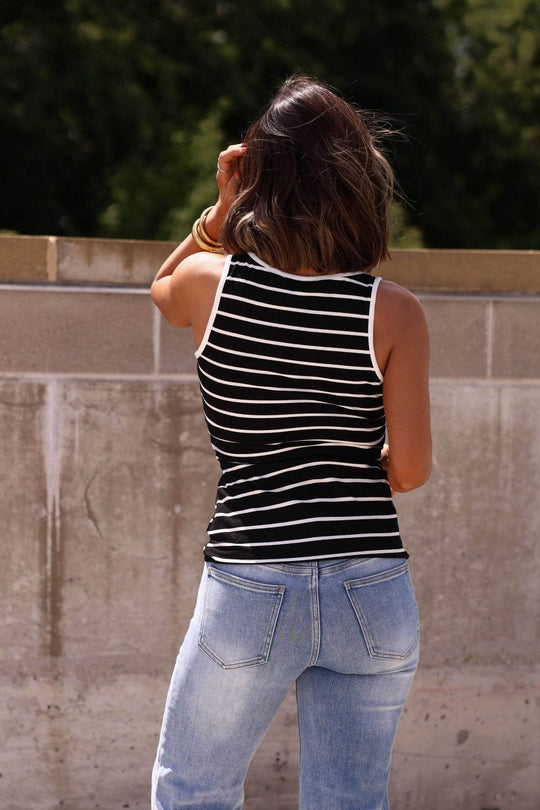 Black Striped Rib Button Tank Top - FINAL SALE - One Revolver Surfboards