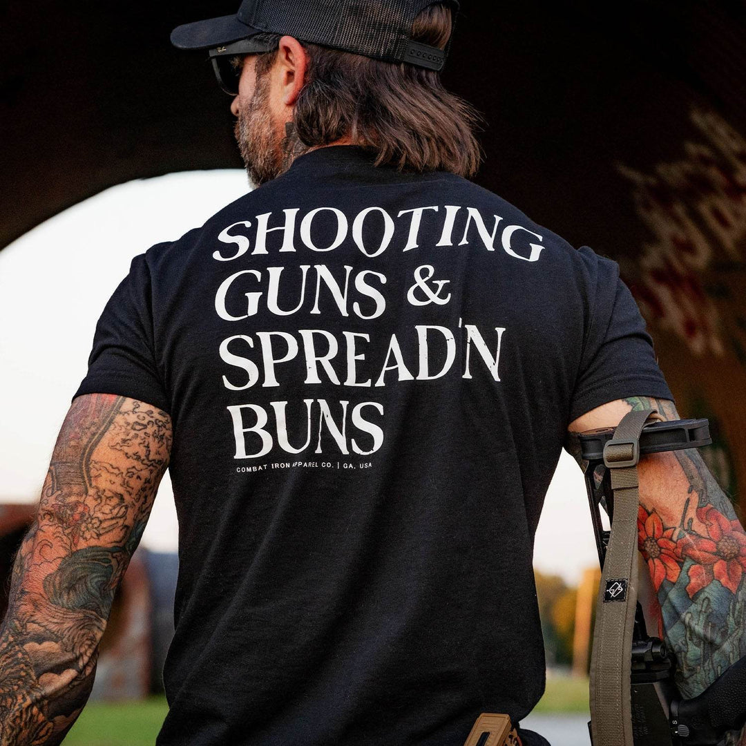 Shooting Guns & Spread'n Buns Men's T-Shirt - One Revolver Surfboards