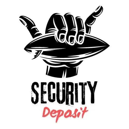 a black and white logo with the words security deposit