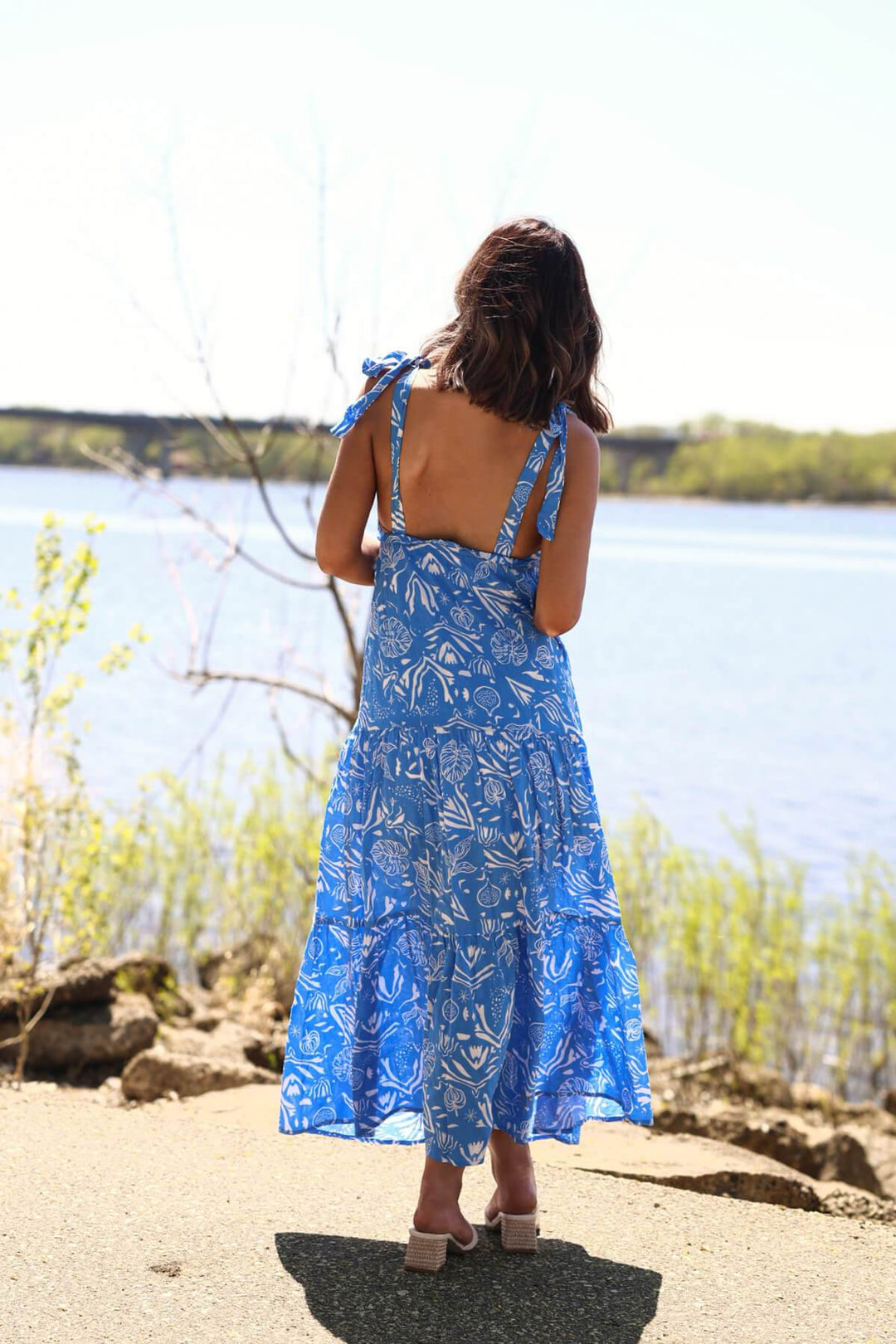 Blue and White Print Tiered Maxi Dress - DOORBUSTER - One Revolver Surfboards
