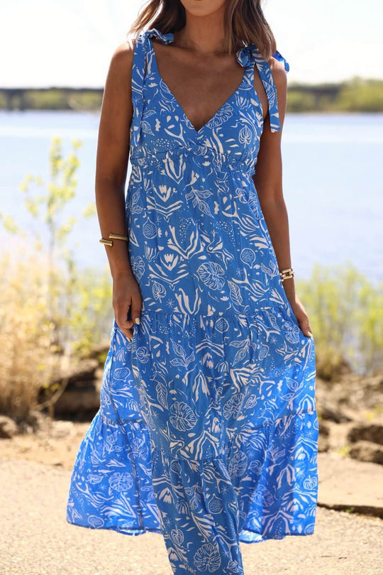 Blue and White Print Tiered Maxi Dress - DOORBUSTER - One Revolver Surfboards