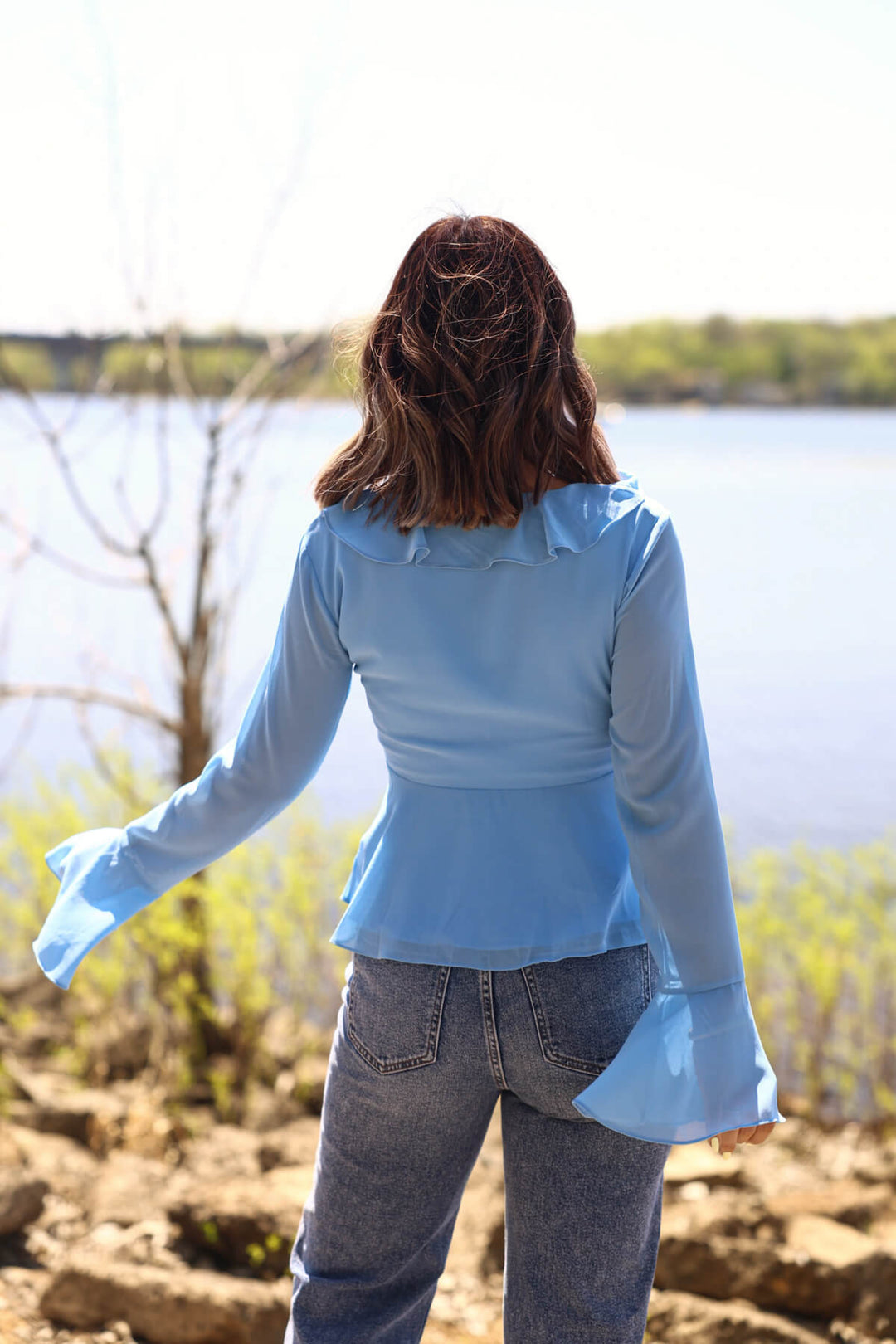 Blue Coastal Charm Ruffle Detail Blouse - FINAL SALE