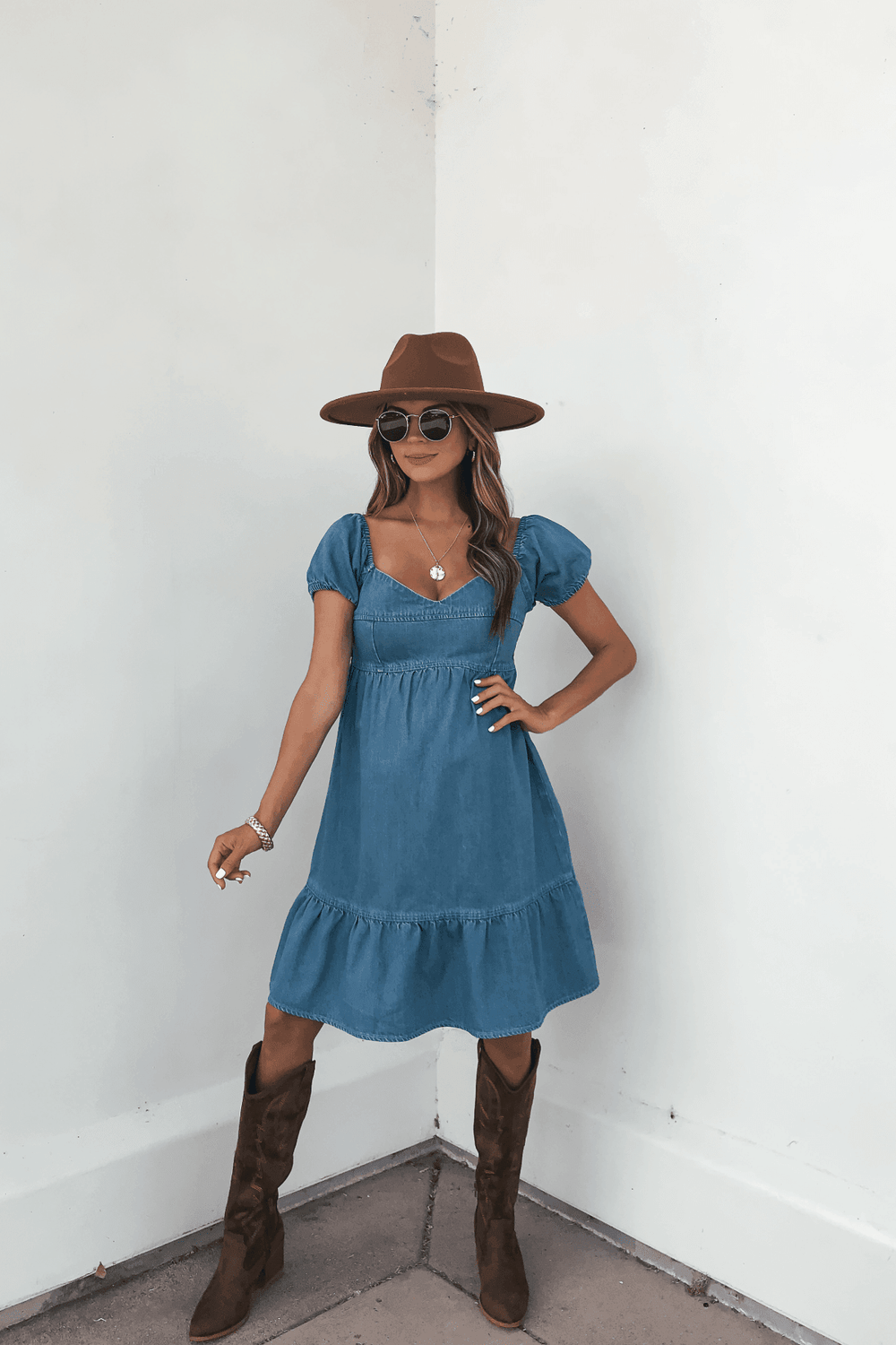 Blue Denim Tiered Mini Dress - DOORBUSTER - One Revolver Surfboards