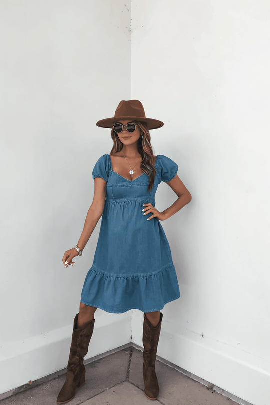 Blue Denim Tiered Mini Dress - DOORBUSTER - One Revolver Surfboards